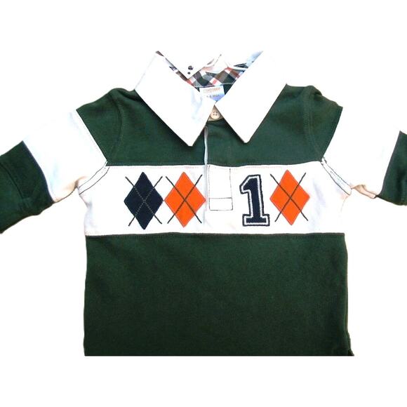 Gymboree Boy’s Shirt Green and White with #1 and Diamonds Size 3-6 Months - Picture 1 of 3